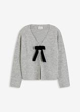 Strickpullover mit Samtschleife in grau von vorne - bonprix