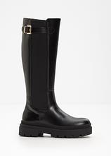Gefütterter Plateau-Stiefel mit Stretch-Einsatz in schwarz - bonprix