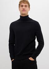 Optional[Feinstrick-Rollkragenpullover mit edler Merinowolle, Slim Fit in schwarz von vorne (im Anschnitt) - bonprix]