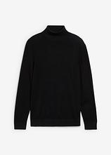 Feinstrick-Rollkragenpullover mit edler Merinowolle, Slim-Fit in schwarz von vorne - bonprix