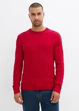 Feinstrickpullover mit Zopfmuster aus weichem Baumwollmix , Slim Fit
