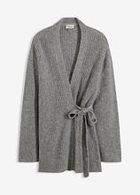 Oversize Wickelcardigan in grau von vorne - bonprix