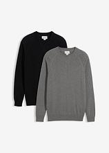 Feinstrickpullover aus reiner Baumwolle (2er Pack) in schwarz von vorne - bonprix