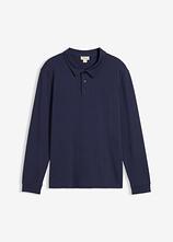 Langarm-Poloshirt aus reiner Bio-Baumwolle in blau von vorne - bonprix