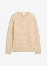 Optional[Rundhalspullover mit Strukturmuster in beige von vorne - bonprix]