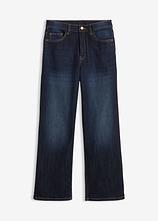 Wide-Leg Thermojeans mit Jerseyfutter Mid Waist in blau von vorne - bonprix