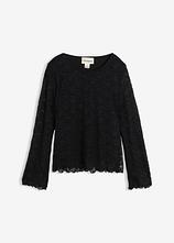 Langarmshirt aus Spitze in schwarz von vorne - bonprix