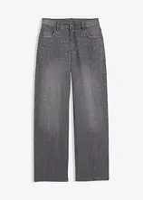 Wide-Leg-Jeans mit Strasssteinen Mid Waist