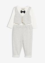 Optional[Fest-Set mit Body-Weste, Fliege und Hose aus reiner Bio-Baumwolle (3-tlg.Set) in grau von vorne - bonprix]