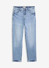 Mom Jeans High Waist, Low Stretch cropped in blau von vorne - bonprix