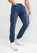 Slim Fit Cargo-Jeans-Jogger mit Komfortbund, Straight in blau von vorne - bonprix