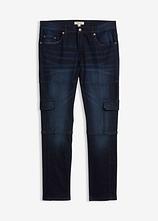 Optional[Slim Fit Cargo-Stretch-Jeans, Straight in blau von vorne - bonprix]