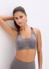 Optional[Sport-BH mit mittlerem Halt und leichtem Glanz in grau von vorne (im Anschnitt) - bonprix]