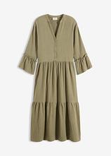 Maxikleid aus weichem Musselin in grün von vorne - bonprix