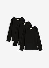 Langarmshirt mit Bio-Baumwolle (3er Pack) in schwarz von vorne - bonprix