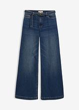 Wide-Leg-Jeans Mid Waist, Full Length in blau von vorne - bonprix