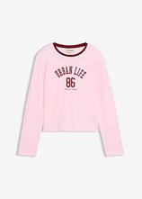 Kurzes Langarmshirt aus elastischem Bio-Baumwoll-Mix in rosa von vorne - bonprix