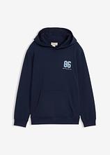 Hoodie aus reiner Bio Baumwolle mit großem Rückenprint, Loose Fit in blau von vorne - bonprix