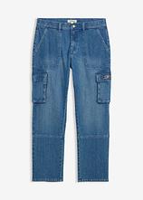 Relaxed Fit Cargo-Stretch-Jeans, Straight in blau von vorne - bonprix