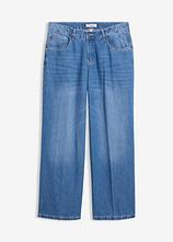Wide-Leg-Jeans Mid Waist in blau von vorne - bonprix