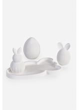 Deko-Objekt Hasen und Ei auf Tablett (4-tlg. Set) in weiß von vorne - bonprix