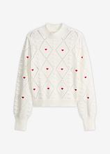 Ajour-Pullover aus Baumwoll-Mix in weiß von vorne - bonprix