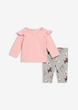Langarmshirt und Leggings mit hohem Bio-Baumwoll-Anteil (2-tlg.Set) in rosa von vorne - bonprix