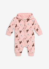 Sweat-Overall mit Kapuze aus reiner Bio-Baumwolle in rosa von vorne - bonprix