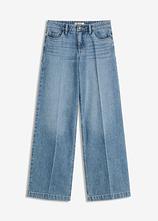 Wide-Leg-Jeans Mid Waist, Low Stretch Full Length in blau von vorne - bonprix