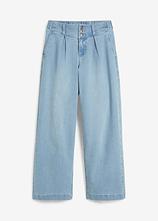 Cropped Wide-Leg-Jeans High Waist, Bequembund in blau von vorne - bonprix