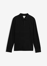 Langarm-Poloshirt aus extraweicher Baumwolle, Regular Fit in schwarz von vorne - bonprix