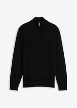 eleganter Troyer-Pullover mit Baumwolle in schwarz von vorne - bonprix