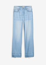 Wide-Leg-Jeans Mid Waist, Baumwolle in blau von vorne - bonprix