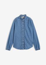 Jeansbluse aus Bio-Baumwolle, mit Volants in blau von vorne - bonprix