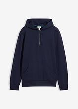 Hoodie aus reiner Bio-Baumwolle in blau von vorne - bonprix