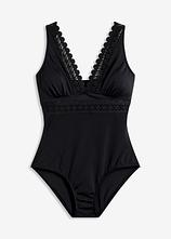 Badeanzug mit Laser-Cut Einsätzen in schwarz von vorne - bonprix