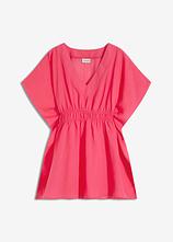 Transparente Strandtunika mit V-Ausschnitt in pink von vorne - bonprix