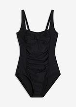 Medium Shape-Badeanzug mit Wickeloptik in schwarz von vorne - bonprix