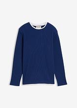 2 in 1 Shirt, Langarm in Waffeloptik aus reiner Baumwolle in blau von vorne - bonprix