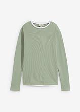 2 in 1 Shirt, Langarm in Waffeloptik aus reiner Baumwolle in grün von vorne - bonprix