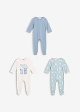 Strampler mit Füßen aus reiner Bio-Baumwolle (3er Pack) in blau von vorne - bonprix