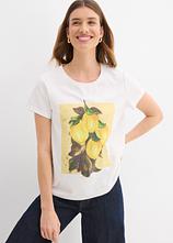 T-Shirt aus elastischem Baumwoll-Mix in weiß von vorne (im Anschnitt) - bonprix