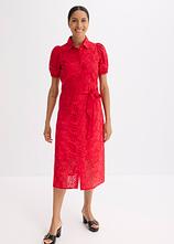 Lochstickerei-Blusenkleid aus reiner Baumwolle in rot von vorne (Totalaufnahme) - bonprix