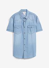 Jeanshemd, Kurzarm aus reiner Bio-Baumwolle, Slim Fit in blau von vorne - bonprix