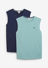Muskelshirt aus reiner Bio-Baumwolle (2er-Pack) in blau von vorne - bonprix