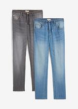 Leichte Regular Fit Stretch-Jeans mit elastischem Bund, Straight (2er Pack) in blau von vorne - bonprix