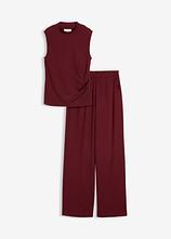 Shirt und Hose (2tlg.Set) aus strukturiertem Crêpe in rot von vorne - bonprix