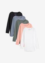 Longshirt mit Rundhalsausschnitt, Langarm (5er Pack) in grün von vorne - bonprix