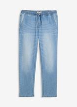 Leichte Regular-Fit Schlupfjeans mit Dehnbund, Straight in blau von vorne - bonprix