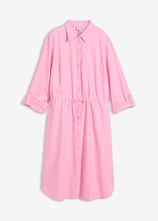 Hemdblusenkleid aus Leinen-Baumwoll-Mix in rosa von vorne - bonprix